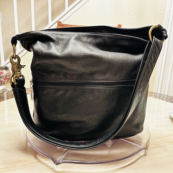 Libaire California Black Pebbled Leather Shoulder Crossbody Bag Slouchy Tote USA